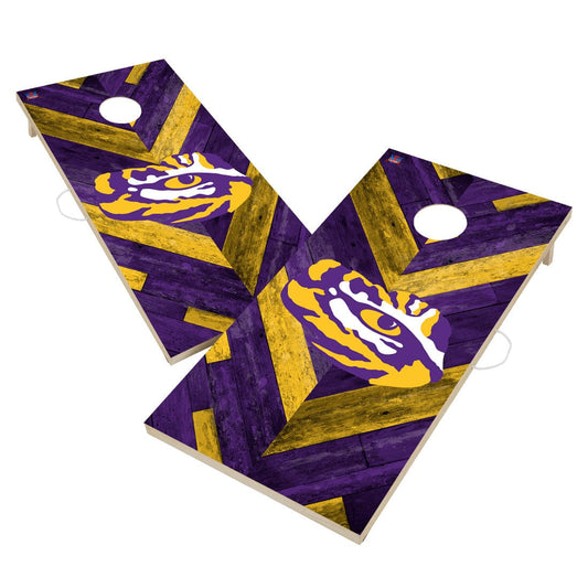 LSU  Louisiana State Tigers Cornhole Board Set - Herringbone Design