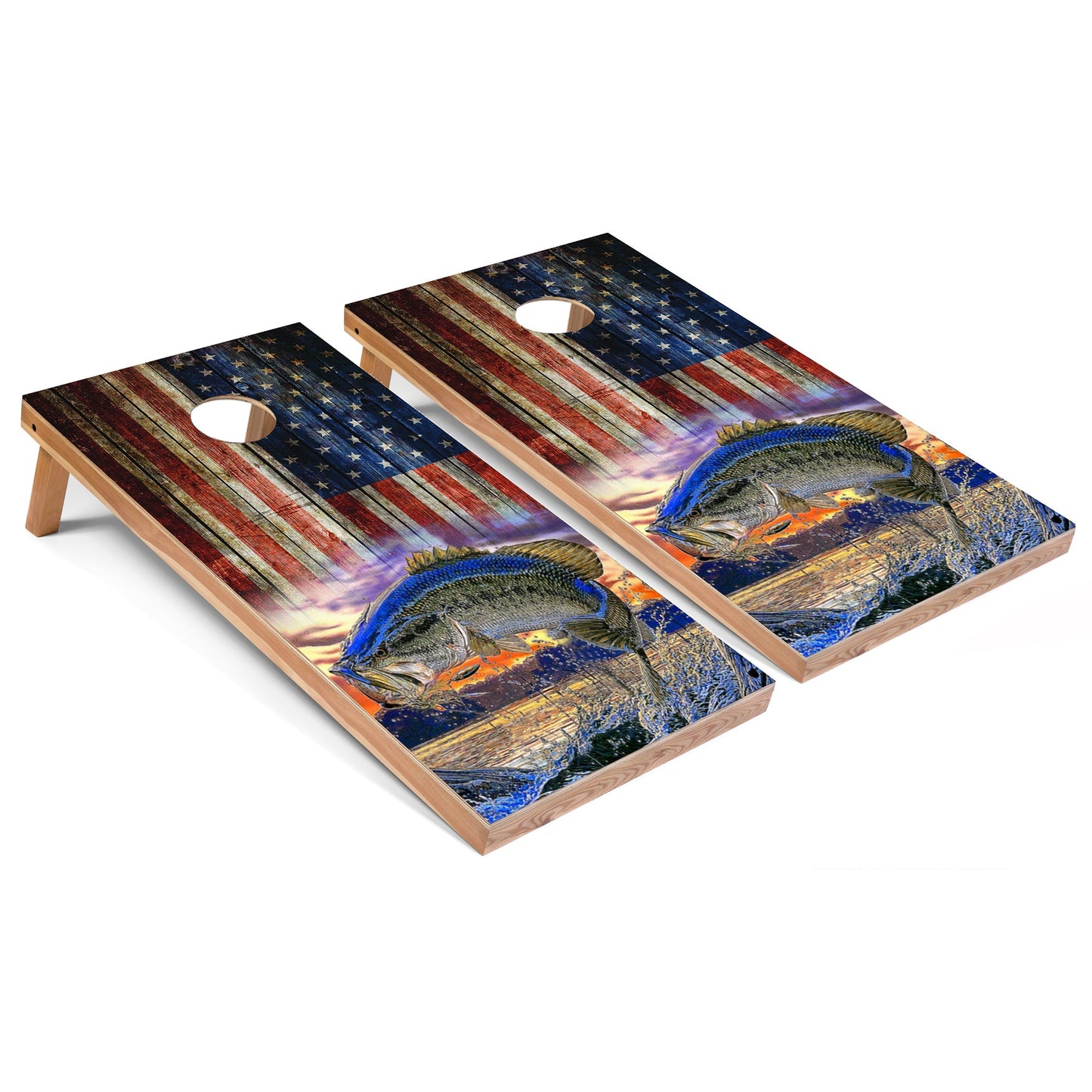 American Flag Fish Cornhole Boards