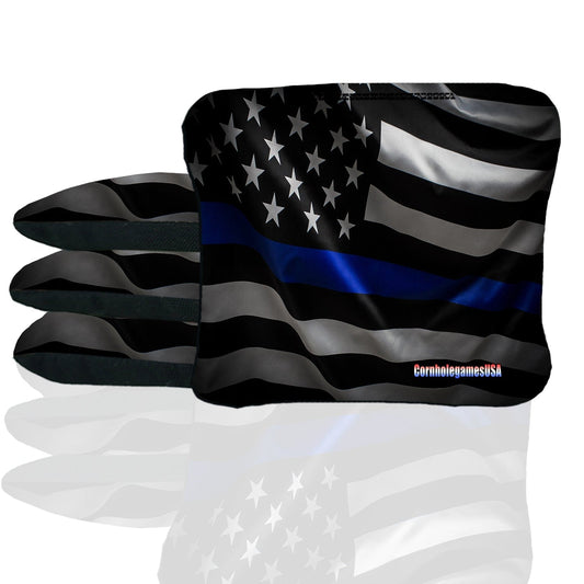 Blue Line Wavy Flag Cornhole Bags