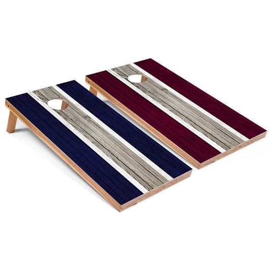 Navy and Maroon Striped All-Weather Cornhole Set