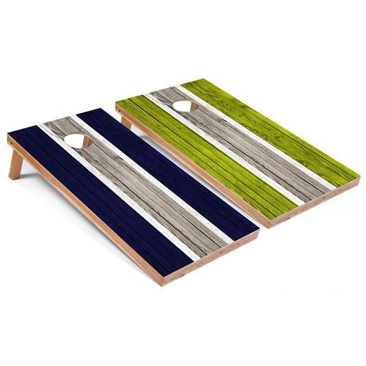 Navy and Lime Striped Cornhole Boards