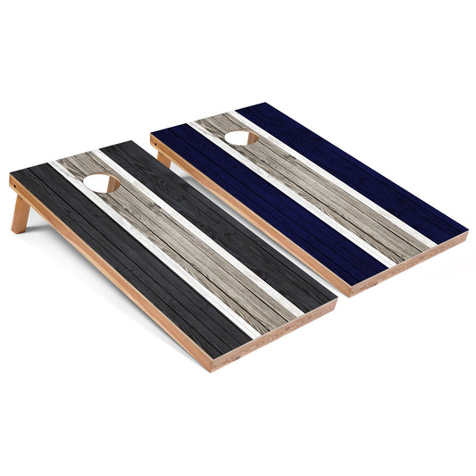 Dark Grey and Navy Striped All-Weather Cornhole Set