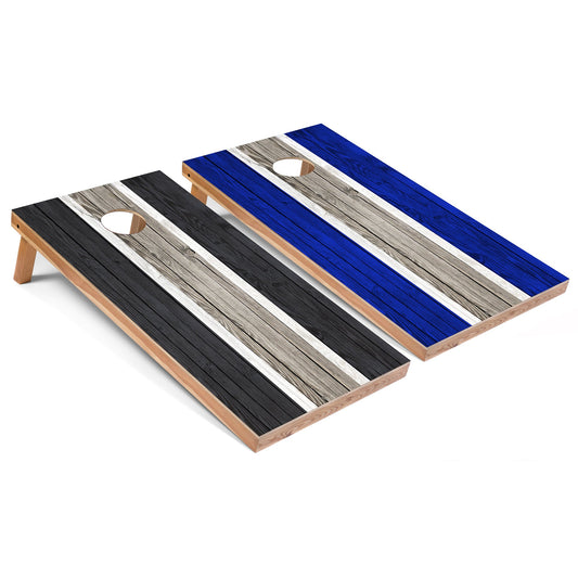 Dark Grey and Royal Striped Cornhole Boards