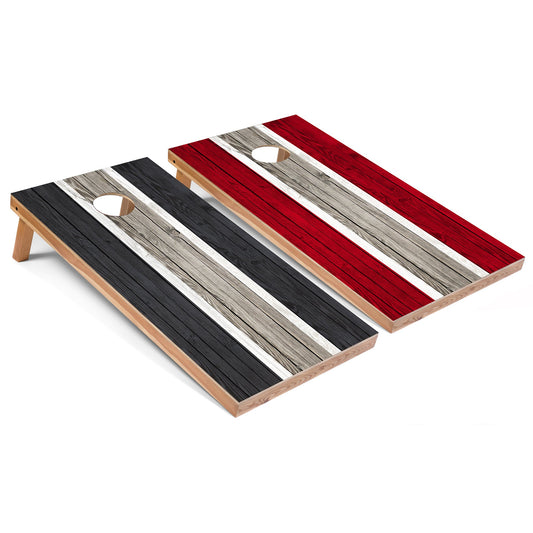 Dark Grey and Red Striped Cornhole Boards