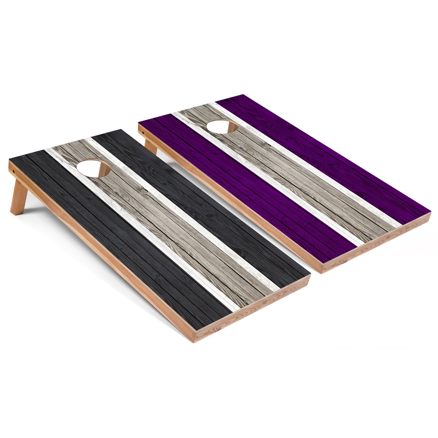 Dark Grey and Purple Striped Cornhole Boards