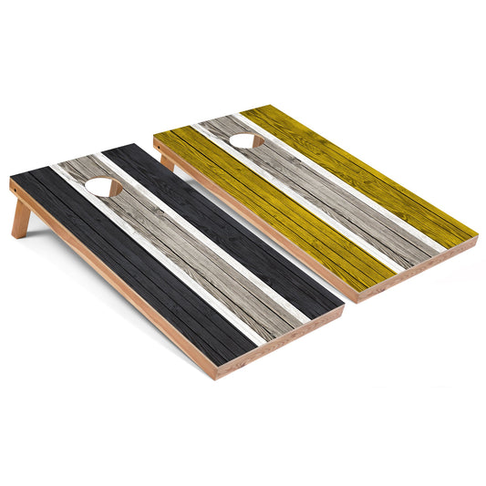 Dark Grey and Yellow Striped Cornhole Boards