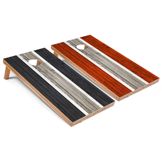 Dark Grey and Orange Striped Cornhole Boards