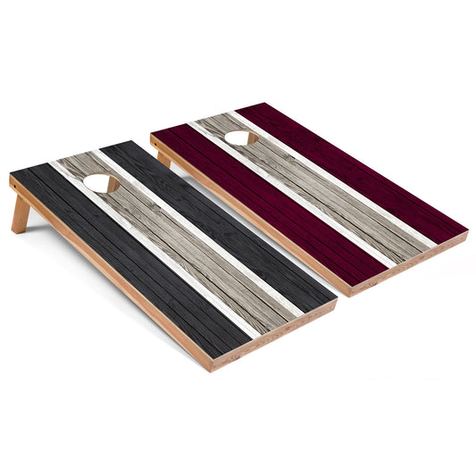Dark Grey and Maroon Striped All-Weather Cornhole Set