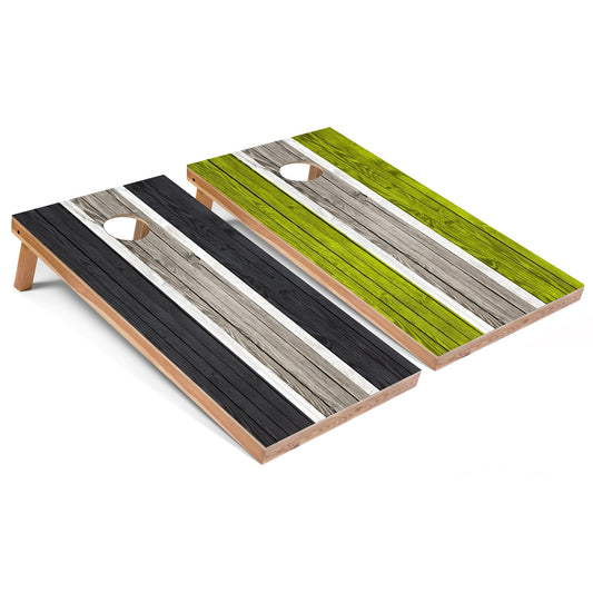Dark Grey and Lime Striped All-Weather Cornhole Set