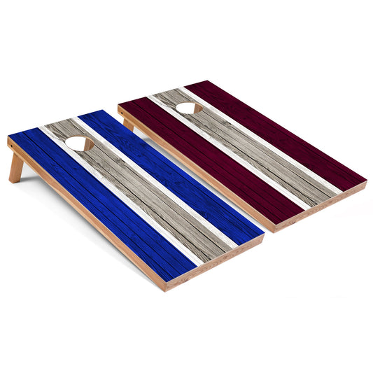 Royal and Maroon Striped Cornhole Boards