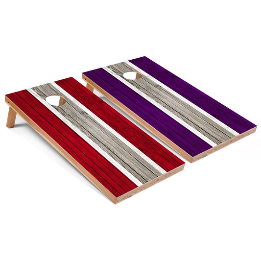Red and Purple Striped All-Weather Cornhole Set