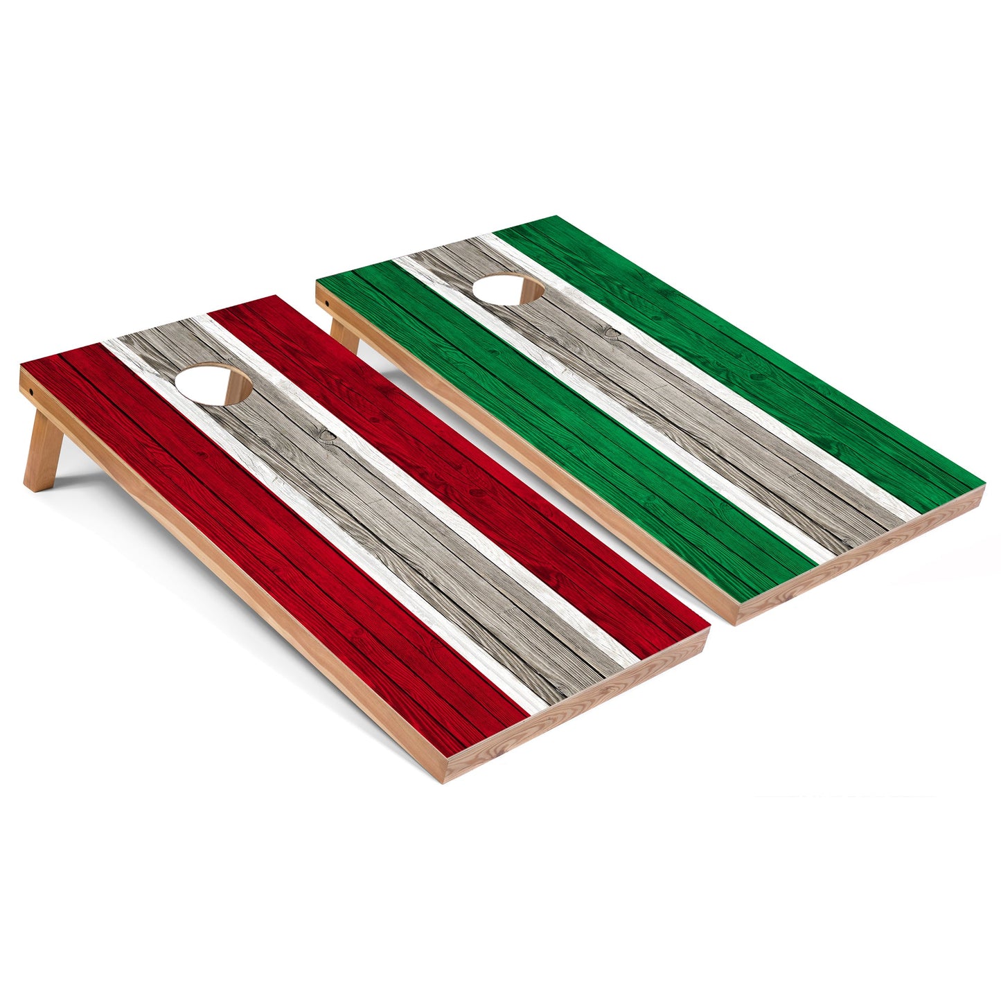 Red and Kelly Striped Cornhole Boards