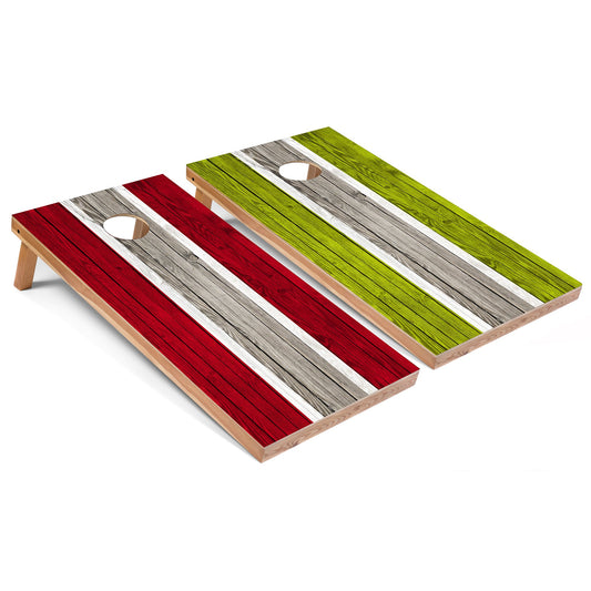 Red and Lime Striped Cornhole Boards