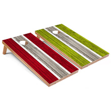 Red and Lime Striped Cornhole Boards

