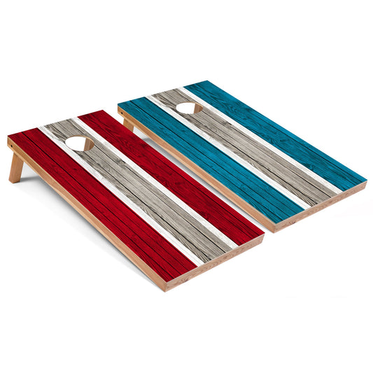 Red and Turquoise Striped Cornhole Boards