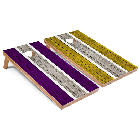 Purple and Yellow Striped Cornhole Boards