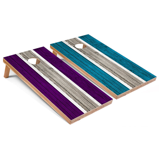 Purple and Turquoise Striped All-Weather Cornhole Set