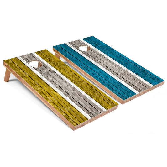 Yellow and Turquoise Striped Cornhole Boards