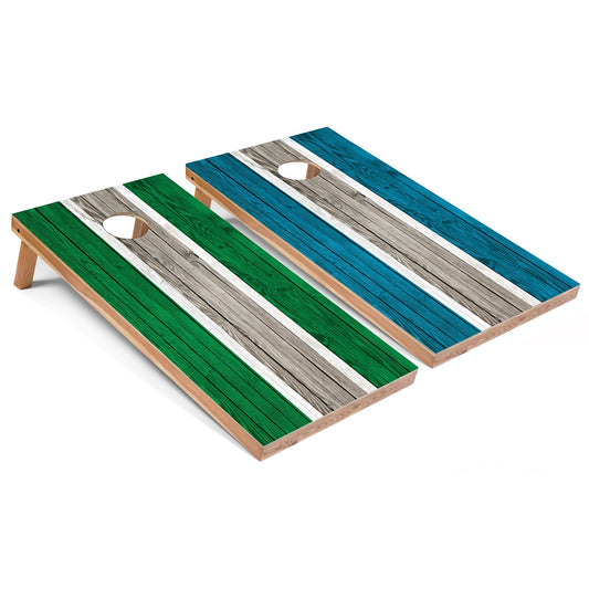 Kelly and Turquoise Striped All-Weather Cornhole Set