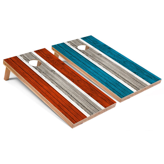 Orange and Turquoise Striped Cornhole Boards