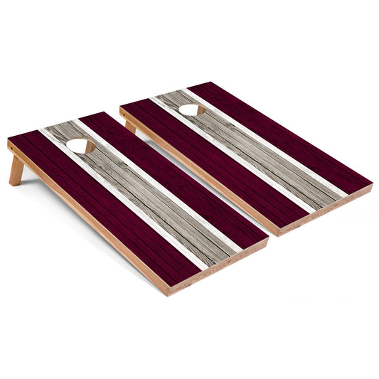 Maroon and Maroon Striped All-Weather Cornhole Set