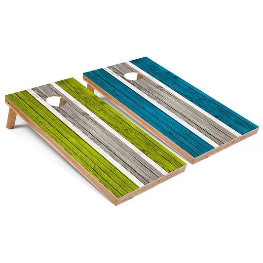 Lime and Turquoise Striped Cornhole Boards