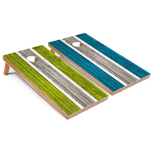 Lime and Turquoise Striped All-Weather Cornhole Set