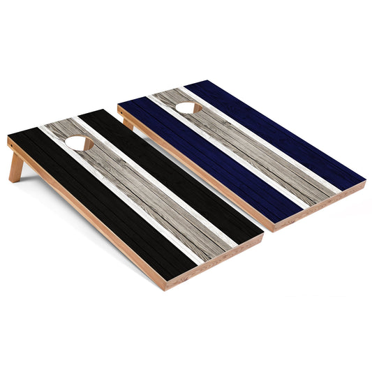 Black and Navy Striped All-Weather Cornhole Set