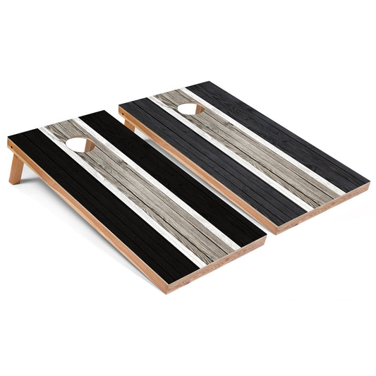 Black and Dark Grey Striped All-Weather Cornhole Set