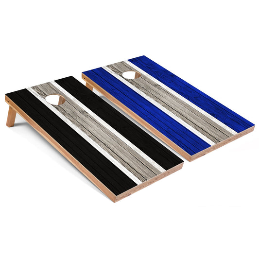 Black and Royal Striped All-Weather Cornhole Set