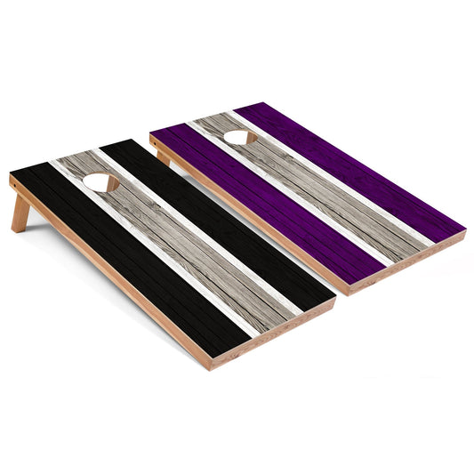 Black and Purple Striped All-Weather Cornhole Set