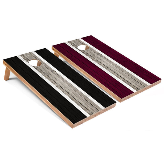Black and Maroon Striped All-Weather Cornhole Set