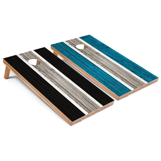Black and Turquoise Striped All-Weather Cornhole Set
