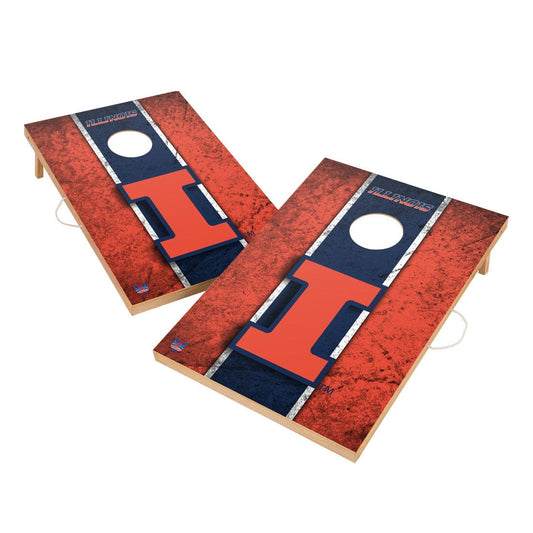 Vintage Illinois Fighting Illini Solid Wood 2x3 Cornhole Set