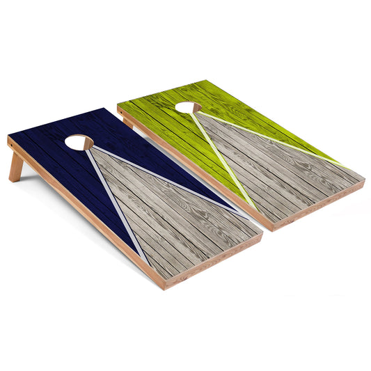 Navy and Lime Pyramid Cornhole Boards
