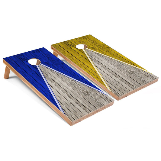 Royal and Yellow Pyramid Cornhole Boards