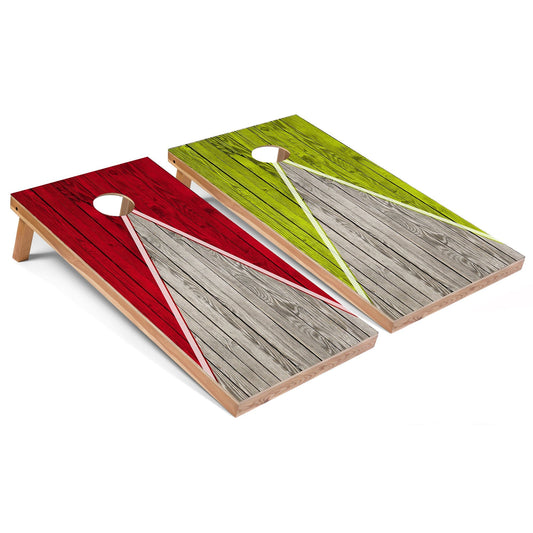Red and Lime Pyramid Cornhole Boards