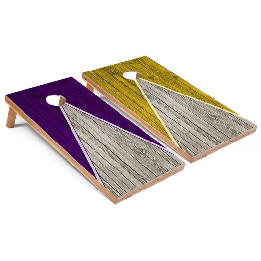 Purple and Yellow Pyramid Cornhole Boards