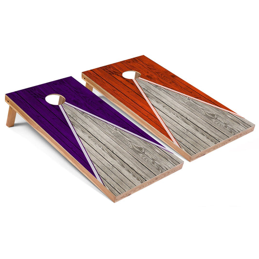Purple and Orange Pyramid Cornhole Boards