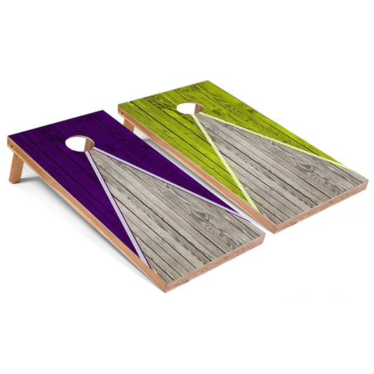 Purple and Lime Pyramid Cornhole Boards