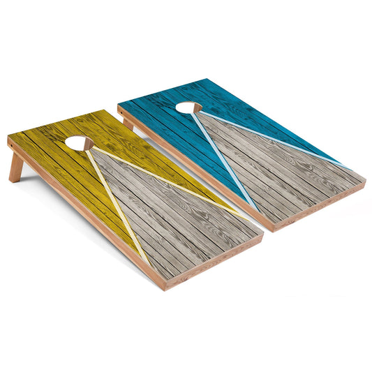 Yellow and Turquoise Pyramid Cornhole Boards