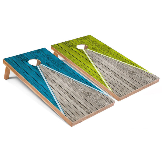 Turquoise and Lime Pyramid Cornhole Boards