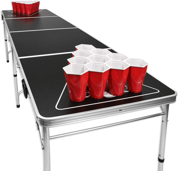 BEERBALLER® Allblack Beer Pong Table, black frame - scratch resistant  surface - cup holder