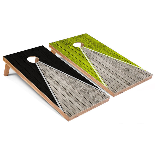 Black and Lime Pyramid Cornhole Boards