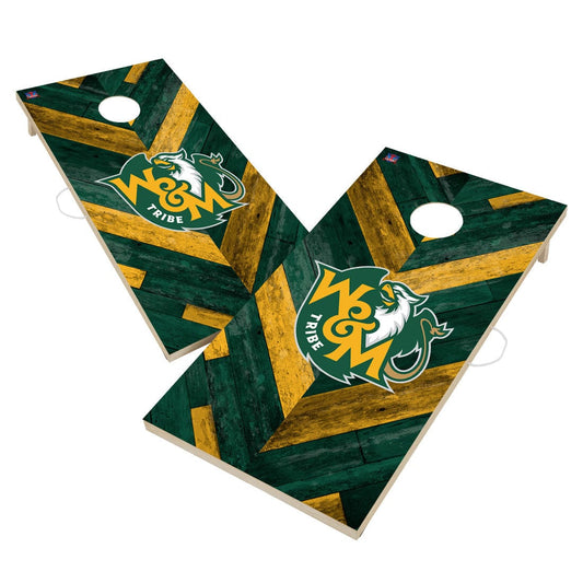 William & Mary Tribe Cornhole Board Set - Herringbone Design