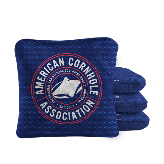 Official ACA Tournament Badge Synergy Pro Blue Cornhole Bags