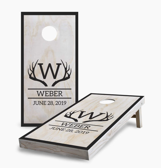 Personalized Antler Name and Date Cornhole Boards