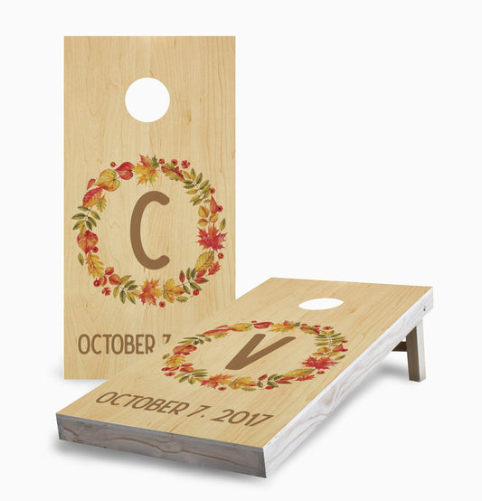 Personalized Autumn Initials and Date Cornhole Boards