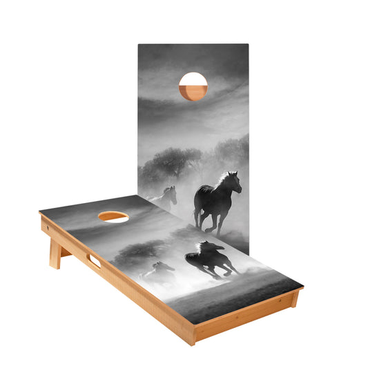 Black And White Horses Cornhole Boards