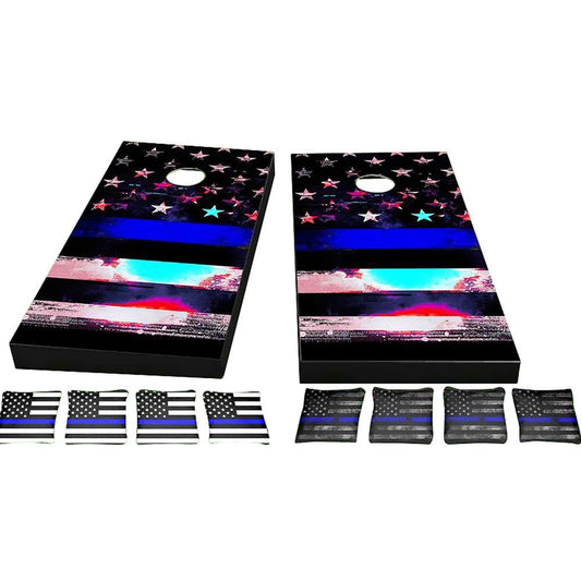 Thin Blue Line Glitch Cornhole Boards